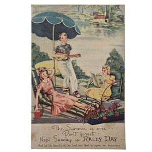 Vintage 1938 Religious Rally Day Postcard Made In USA Salem Sunday School Kansas